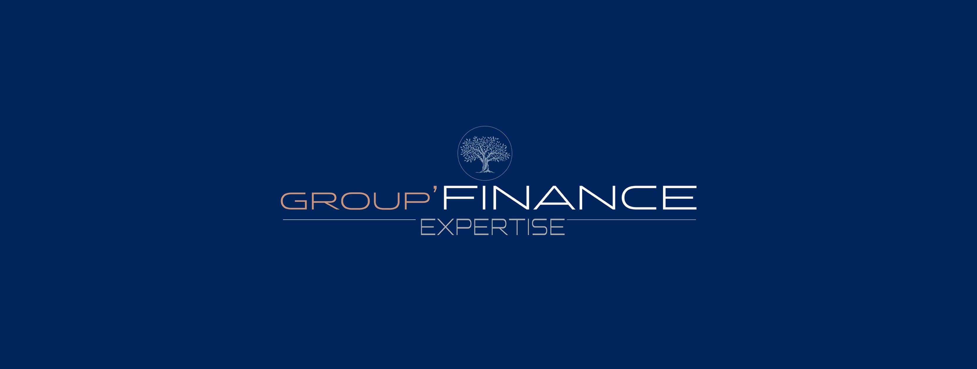 Group’Finance Expertise, identité de marque sur fond bleu